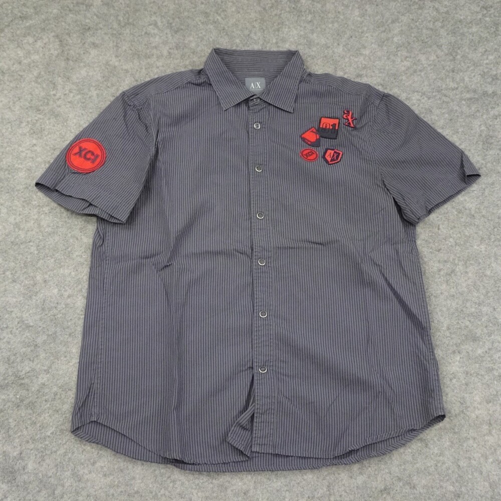 Armani Exchange Button Up Shirt Mens Small Gray Short Sleeve Regular Fit Striped